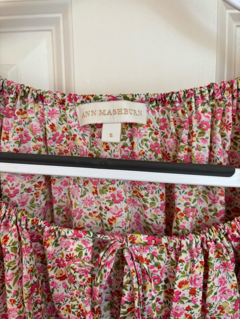 Ann Mashburn Pink Liberty Print Puff-Sleeve Peasant Blouse size S - Picture 2 of 5